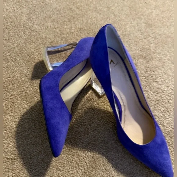 Marc Fisher 3in Purple Suede Clear Block Heels - Picture 2 of 4